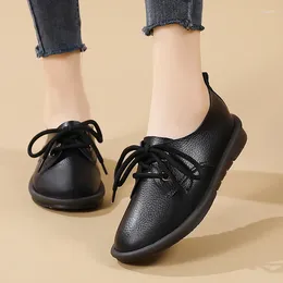 Casual Shoes Super Size 44 Women's Soft Soled Leather Lace-up Comfortable Mother Flat Single