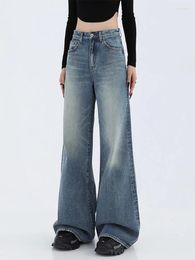Women's Jeans Casual Fashion Loose Straight Women Blue Pants High Waist Pockets Female Floor-length Wide Leg Denim Trousers Autumn