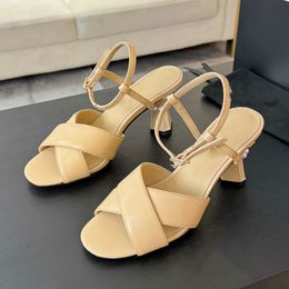 Pearl Decorate Chunky Heels Brand Designer Sandals Women Shoes Open Toe Buckle Strap High Heel Shoes