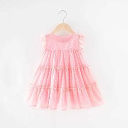 Girl's Dresses Clothing Sets Summner baby girl fluffy dress pink and white solid cotton sleeveless dress 2-6 Y baby girl toddler girl dress WX5.23