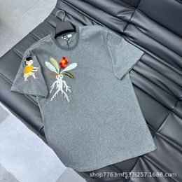 Men's T-shirts Year Fashionable Versatile Handmade 3d Cluster Embroidery Contrasting Colour Thread Collar Casual Short Sleeved T-shirt