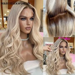 Synthetic Wigs Highlight Ombre Grey Gold Wig 13x3 Curled Lace Front Baby Hair Wave Free Adhesive Q240523