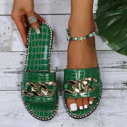 Sexy Chain 36 Fashion Lock Solid Color Plus Size Summer Roman Style Flat Outdoor Female Slippers Women S d02