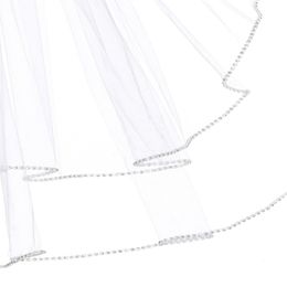 Hot Best Selling Real Picture Two Layer Rhinestones Edge Wedding Veils White Ivory Pink Champagne Meidingqianna Fingertip Length Alloy 256H