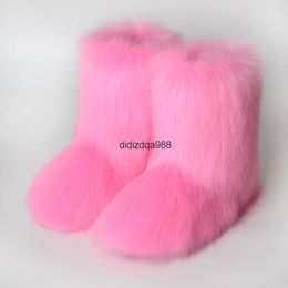 Botas de neve feminino inverno faux raposa peles botas fofas fluffy luxury pelry peles bota feminino sapato de pelúcia