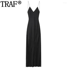 Casual Dresses Satin Slip Dress Woman Sleeveless Black Long For Women Backless Sexy Prom Evening Cocktail Party