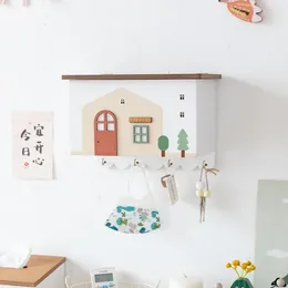 Hooks Charming Solid Wood House-Shaped Storage Box Dust-Proof Wall-Mounted Organizer Reliable Key Hook Rack Functional