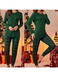 Women's Sleepwear Women Christmas Pajama Set Long Sleeves Shirt And Elastic Plaid Pants For Loungewear Soft Nightwear