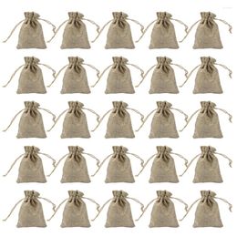 Storage Bags 25pcs Small Rustic Birthday Party Favors Portable With Drawstring Natural Burlap Linen Gift Bag Present Jewelry Pouch