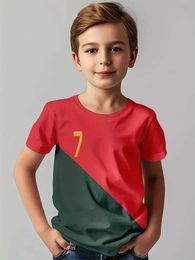 Tshirts Summer childrens football jersey size 7 fashionable Portuguese jersey Tshirt casual short sleeved creative version top tier boys and girls clothing T24052