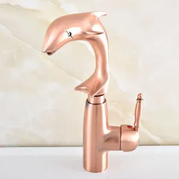 Kitchen Faucets Antique Red Copper Brass Swivel Spout Single Handle Cute Animal Dolphin Style Bathroom Sink Faucet Mixer Tap Msf850