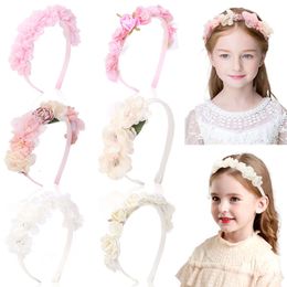 8 färger Silk Flower pannband för barn Boutique Girls Scrunchies Hair Hoop Kids Hairband Floral Girl Romantic Headwear L2405