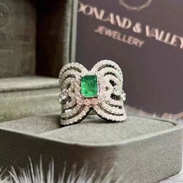 Luxury Emerald Diamond Ring 925 sterling silver Party Wedding band Rings for Women Bridal Promise Engagement Jewelry Gift