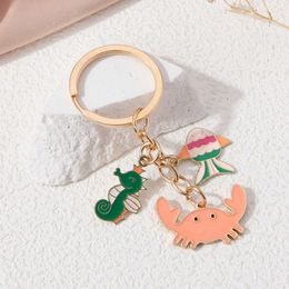 Lovely Crab Hippocampus Striped Fish Enamel Keychains Ocean Animals Key Ring For Women Men Friendship Gift Handmade DIY Jewellery