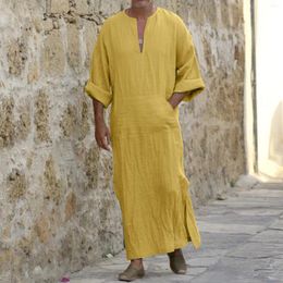 Ethnic Clothing Islamic Traditional Jubba Thobe Men Abaya Linen Muslim Robes Dubai Arabic Kaftan Qamis Homme Arab Turk Gown Hijab Dress