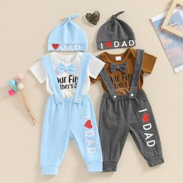 Clothing Sets Pudcoco Infant Born Baby Boy Father Day Outfit Short Sleeve Crew Neck Letter Print Romper Suspender Pants Hat 0-18M