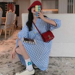 Casual Dresses Sweet Schoolgirls Plaid For Women Vintage Single Breasted Hipster Shopper Korean Style Summer Fairy Slouchy Chic