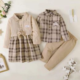 Clothing Sets Plaid Toddler Shirts Dress/Pants Clothes Set 2pcs Kids Top Pants Dress Suits Cotton Infant Outfits For Girl Boy1-6Y
