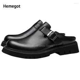 Casual Shoes Summer Thick Sole Baotou Slippers Men's Leather Slides Breathable Slipper Loafers Zapatos Mujer 2024 Tendencia