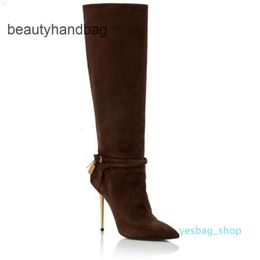 Tom Fords calf lady party and pointy Winter leathers womens booty padlock boot gold heels long toe 03 boots dress -BOOT pumps 35-42 high boots RYS9