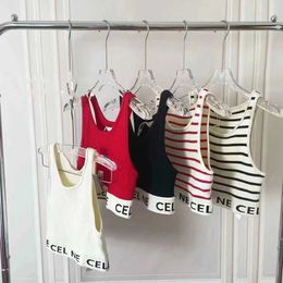 2024SS Italian womens alphabet embroidery designer black and white vs Red sport webbed short vest Luxury womens top sports vest