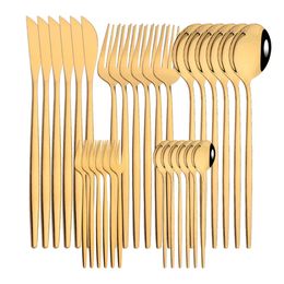 30pcs Gold Dinnerware Set Stainless Steel Steak Knife Fork Coffee Spoon Teaspoon Flatware Dishwasher Safe Kitchen Tableware Set 240524