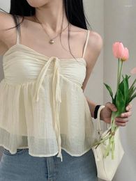 Women's Tanks Y2k Streetwear Folds Crop Top Fairycore Sleeveless Corset With Tie Up Summer Strap Tee Korean Fashion Camis
