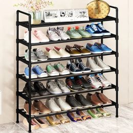 Simple Shoe Rack Metal Shelf Footwear Living Room Space Saving Organiser Stand Holder Black 240524