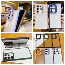 S24+ Holder Hybrid Colour Cases For Samsung S24 Ultra S23 FE S22 Plus Hard Acrylic PC Plastic Soft TPU Clear Transparent Dual Colour Kickstand Stand Phone Back Skin Cover