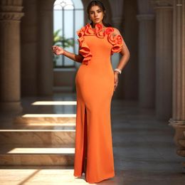 Party Dresses Orange Mermaid 2024 Long Evening Dress One Shoulder Side Split Chic Ruffles Plus Size Women Wedding Formal Gowns