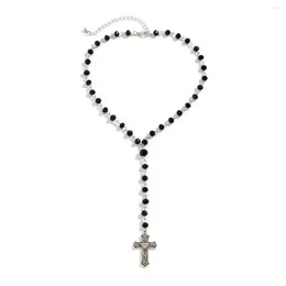 Chains Goth Cross Jesus Pendant Tassel Choker Necklace For Women Trendy Vintage Crystal Beads Chain Y2K Jewelry Accessories