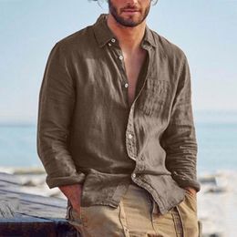 Men's Casual Shirts Mens Linen Summer Solid Colour Long Sleeve Turn Down Collar Blouses Breathable Oversized Hawaiian Beach Loose Male