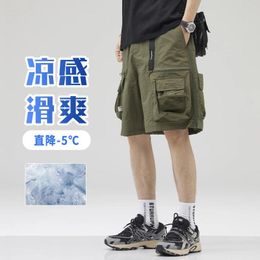 Men's Shorts 2024 Summer Trendy Brand Quick Drying Ice Silk Work For Loose Breathable And Cool Oxygen Capris