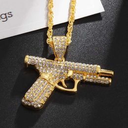 Pendant Necklaces Shining Ice Out Pistol Pendant Submachine Gun Necklace for Mens Personalized Hip Hop Rock Punk Cool Street Party Jewelry Gifts S2452206