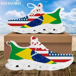 Casual Shoes INSTANTARTS Women Lace Up Mesh Jamacia American Flag Design Platform Sneakers For Lightweight Walking