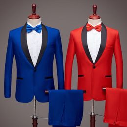 Red Wedding Groom Tuxedos New Style Two Piece Black Shawl Lapel Formal Men Suits Custom Made (Jacket + Pants+Bow) DH0001