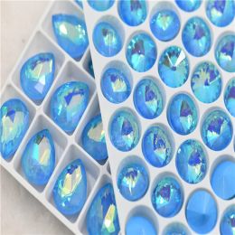 Aquamarine mocha AB glass beads applique bright stones Crystals for Jewellery diy teardrop square round