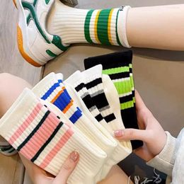 Women Socks Fashion Stripped For Korean Soft Cotton Elastic Middle Girls Casual Sports Short
