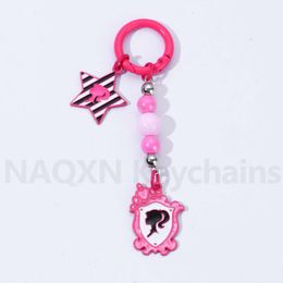 Y2k Pretty Star Mirror Keychain Pink Black Bead Key Ring For Women Girls Princess Dream Friend Good Gift Handmade Jewellery