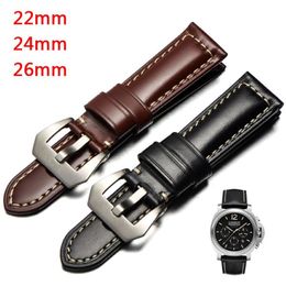 Watch Bands 22 24 26mm Vintage Genuine Cowhide Strap For 1950 Waterproof Leather Wrist Band Black Brown Pin Buckle Men 269v