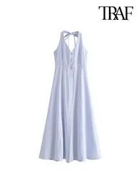 Casual Dresses Women Fashion With Tied Front Button Midi Dress Sexy Backless Elastic Halter Neck Female Vestidos Mujer