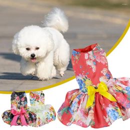 Dog Apparel Pet Dress Stripe Printing Waist Belt Silky Clothing Cat Skirt Blossom Princess Dresses For Dogs Puppy Party Costume