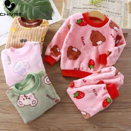 New Autumn Winter Kids Thicken Warm Flannel Pamas Sets Baby Boys Girls Cartoon Long Sleeve O-neck Sleepwear Clothing Pyjamas L2405