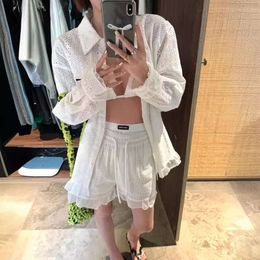 Women's Suits & Blazers 24s Summer Mm Gentle Wind Cotton Branch Hollow Flower Lace Shirtseries Shorts Spliced Lotus Set