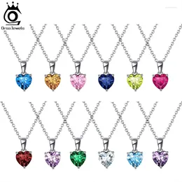 Pendants ORSA JEWELS 925 Silver Dainty Heart 12 Colors Month Birthstone Pendant Necklaces For Women Colorful CZ Necklace Jewelry APN02