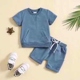 Clothing Sets Summer Baby Set For Boys Clothes Casual Solid Color Short Sleeve Pocket T-shirt With Shorts 2PCS Toddler Infant Outfits