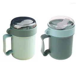 Water Bottles 500ml Portable Breakfast Cup With Lid Handle Spoon Sealed Lunch Box Container Dropship