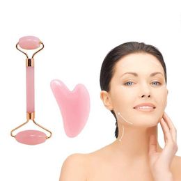 Face Massager Facial massage roller scraper crystal pink separation set Q240523