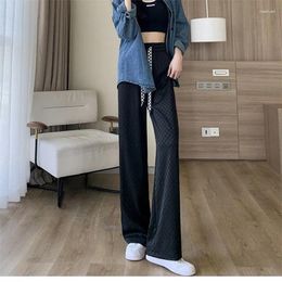 Women's Pants Women Straight Wide Leg Summer High Waist Causal Trousers Plaid Checkerboard Solid Korean Fashion Harajuku