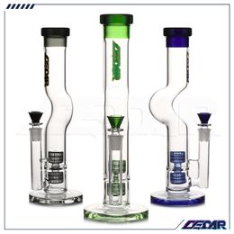 14 Inch Dual tire inner core CEDAR Glass Bong Hookah Pipe Wholesale Glass Smoking Water Pipe With 18mm bowl